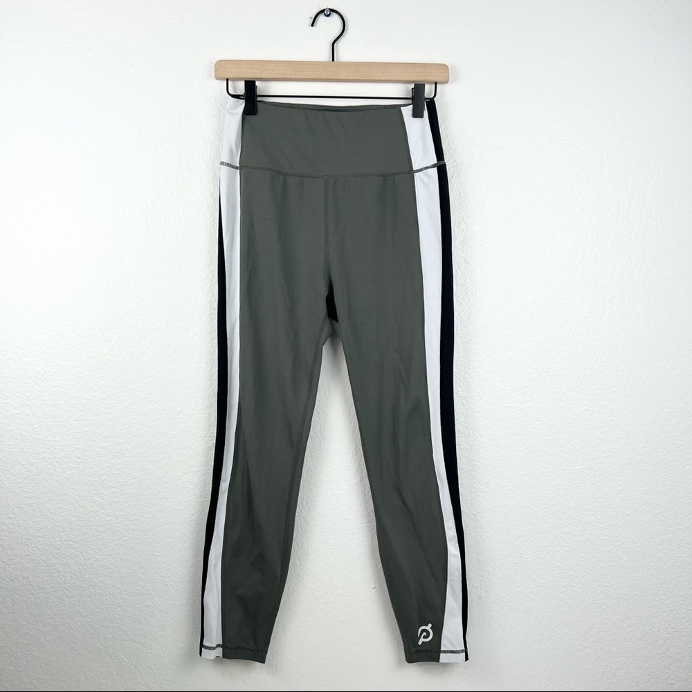 ALLFENIX Peloton Branded Olive Green Side Stripe Workout Leggings, Size Medium